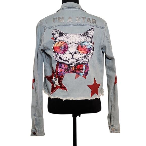 Denimland Jackets & Blazers - DENIMLAND I'm A Star Cat Distressed Denim Jacket, Size Small